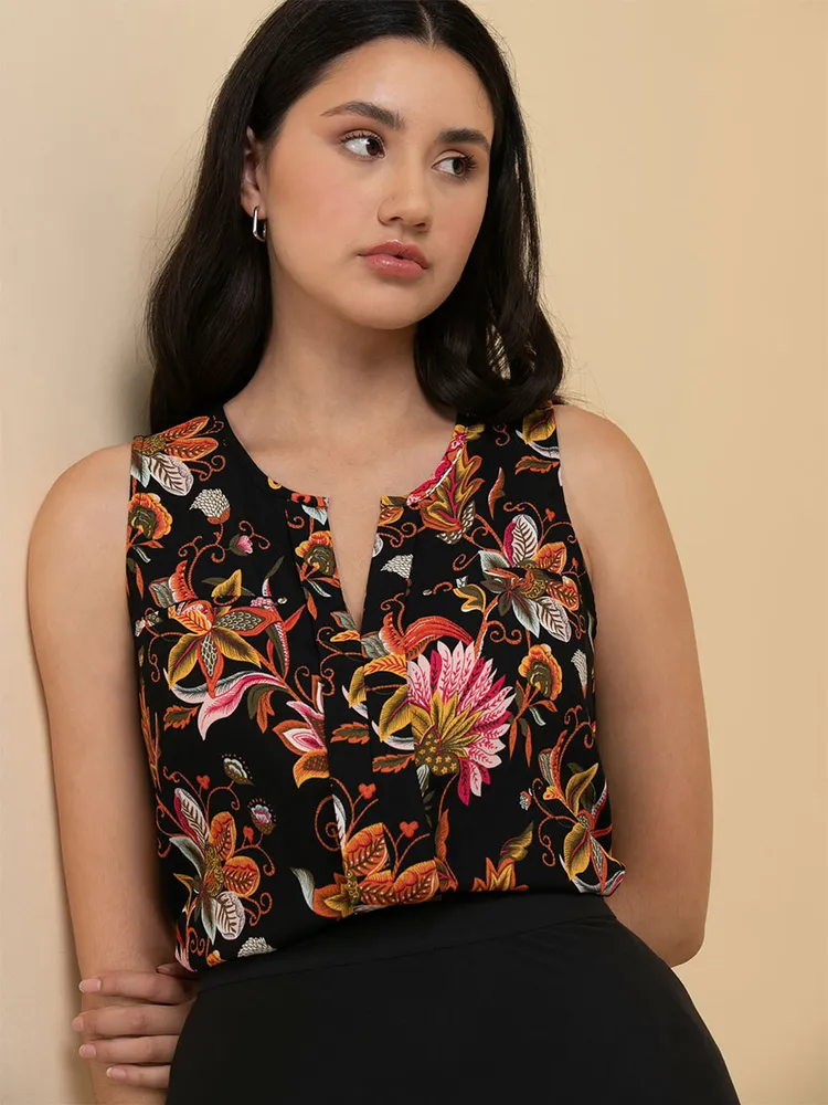 Sleeveless Mix Media Henley Top