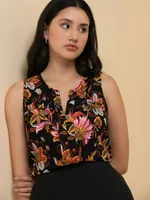 Sleeveless Mix Media Henley Top