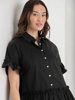 Short Sleeve Luxe Poplin Dress with Ruffles