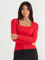 Square Neck Ribbed Sweater