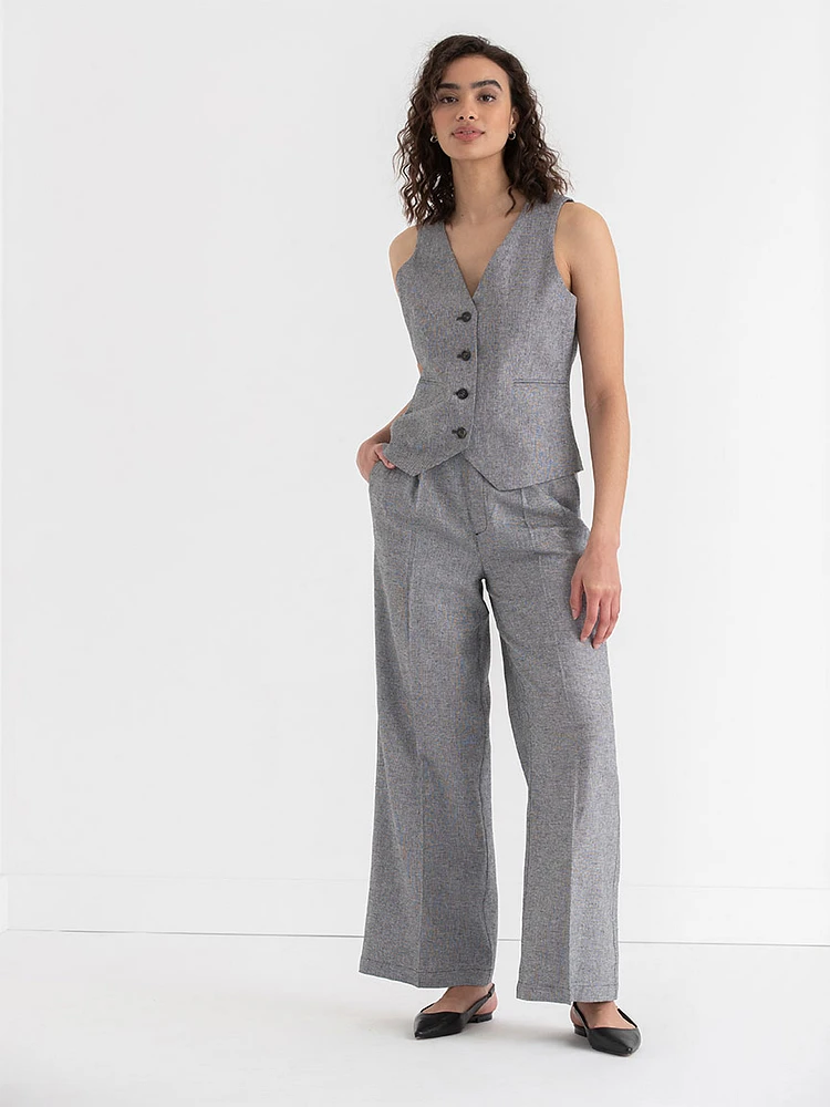 Linen Blend Wide Leg Pant