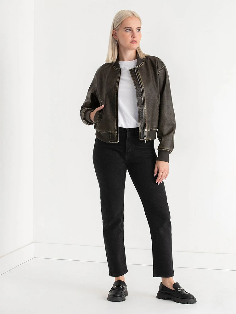 Faux Leather Bomber Jacket