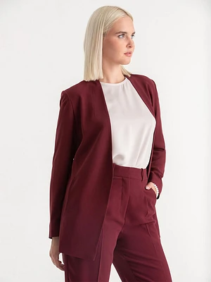 Collarless Open Front Blazer Crepe