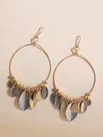 Drop Hoop Earrings with Metal Leaves