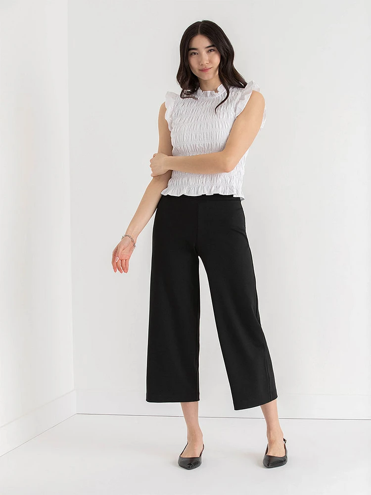 Wide Crop Pull-On Pant Ponte Twill