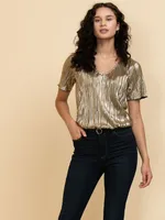 Gold Plisse Flutter Sleeve Top