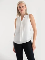 Sleeveless Tie-Neck Blouse