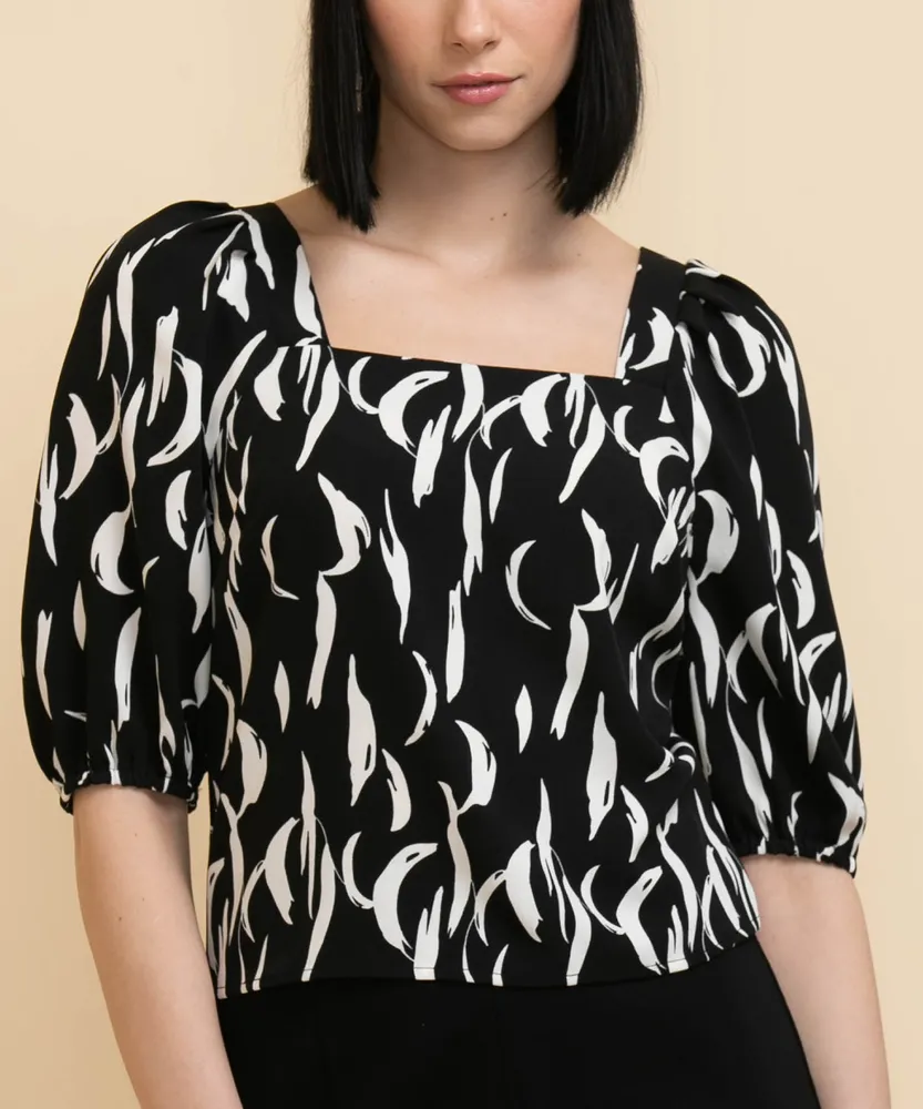 Puff-Sleeve Square Neck Blouse
