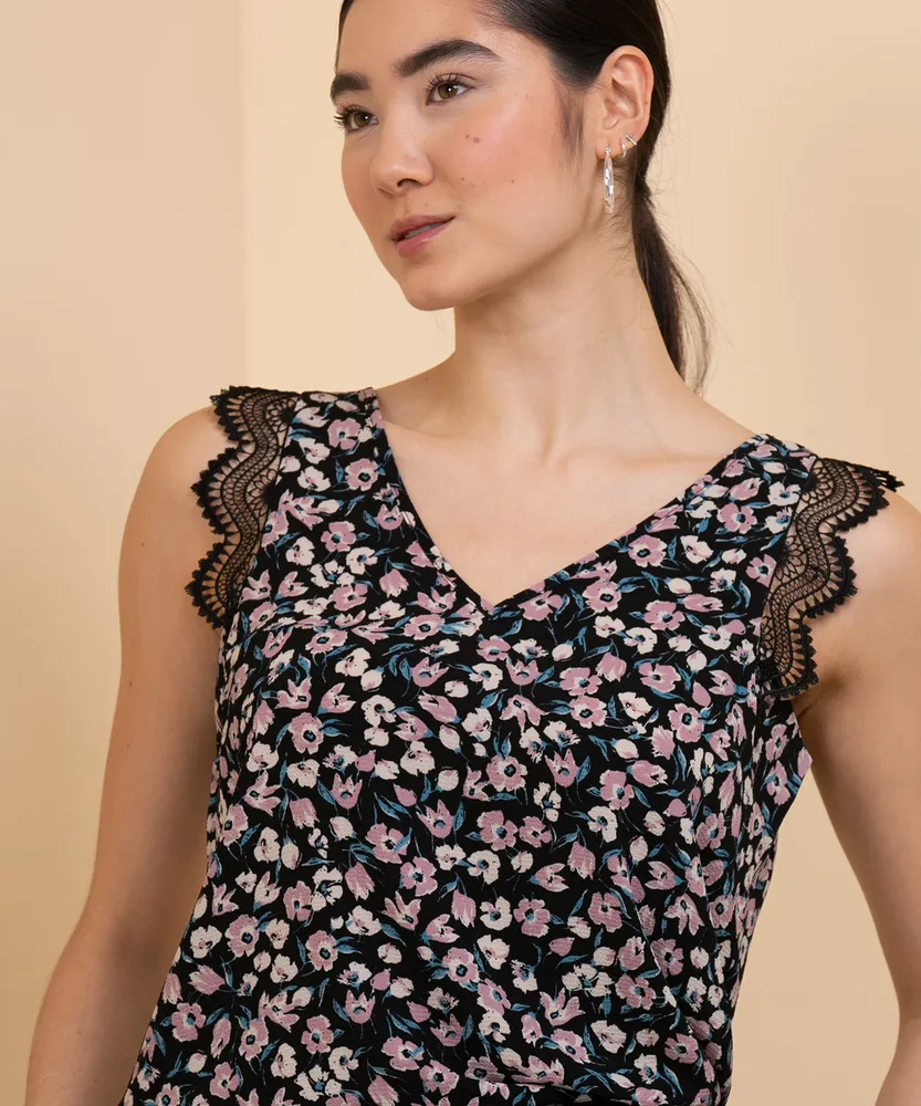 Eco Friendly Sleeveless Blouse with Lace Trim