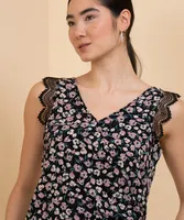 Eco Friendly Sleeveless Blouse with Lace Trim