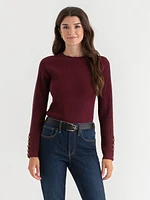 Ribbed Button-Sleeve Sweater