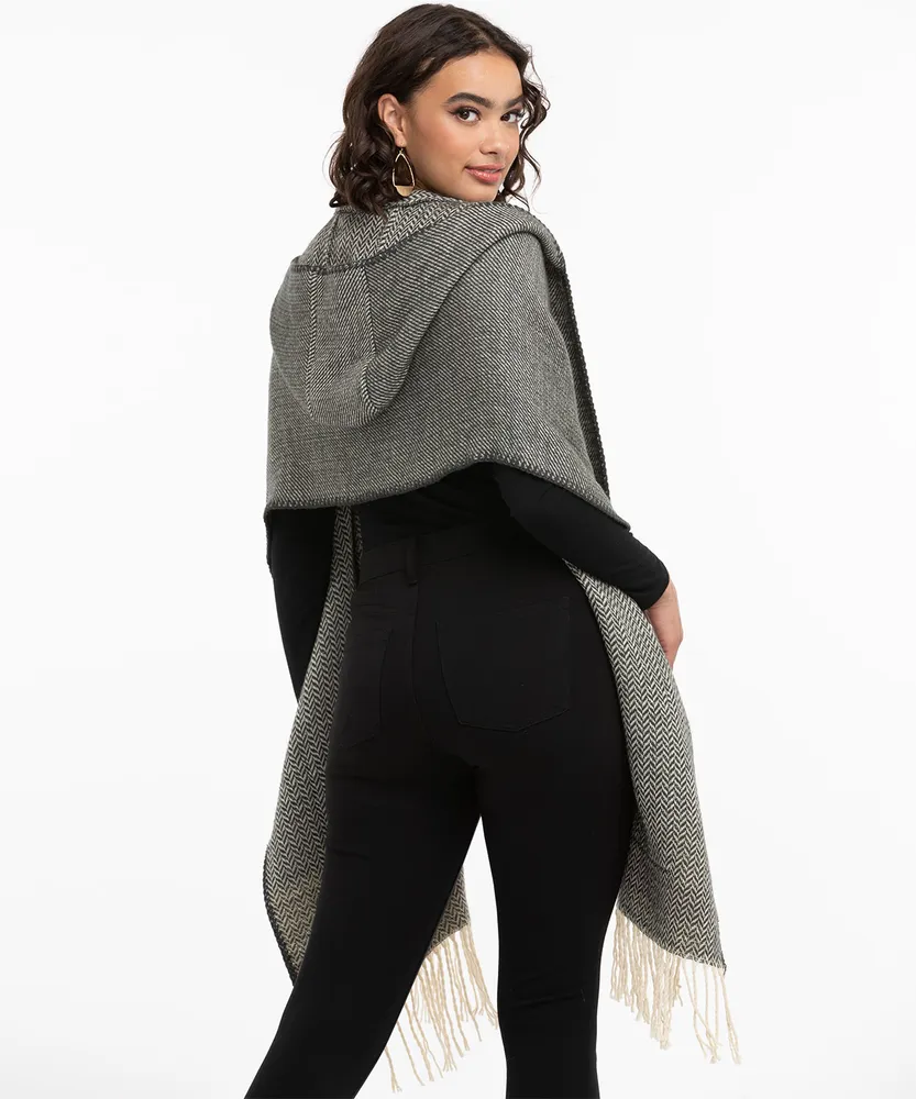 Hooded Herringbone Scarf Ruana