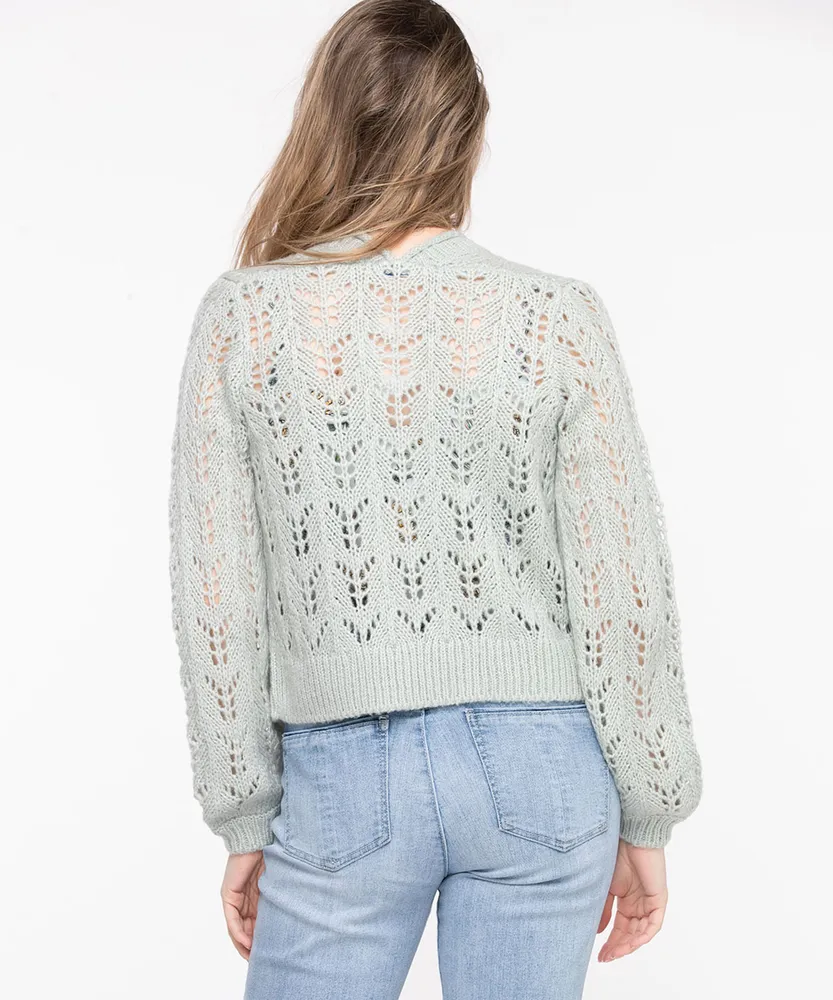 Pointelle Cropped Open Cardigan