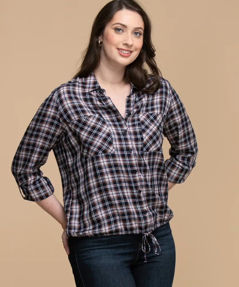 Plaid Tie Front Bubble Shirt