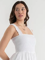 Smocked Bodice Eyelet Maxi Dress