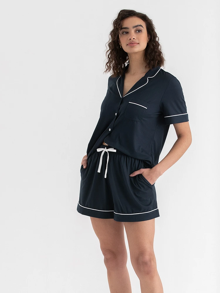 Button Down Shirt with Shorts Sleep Set