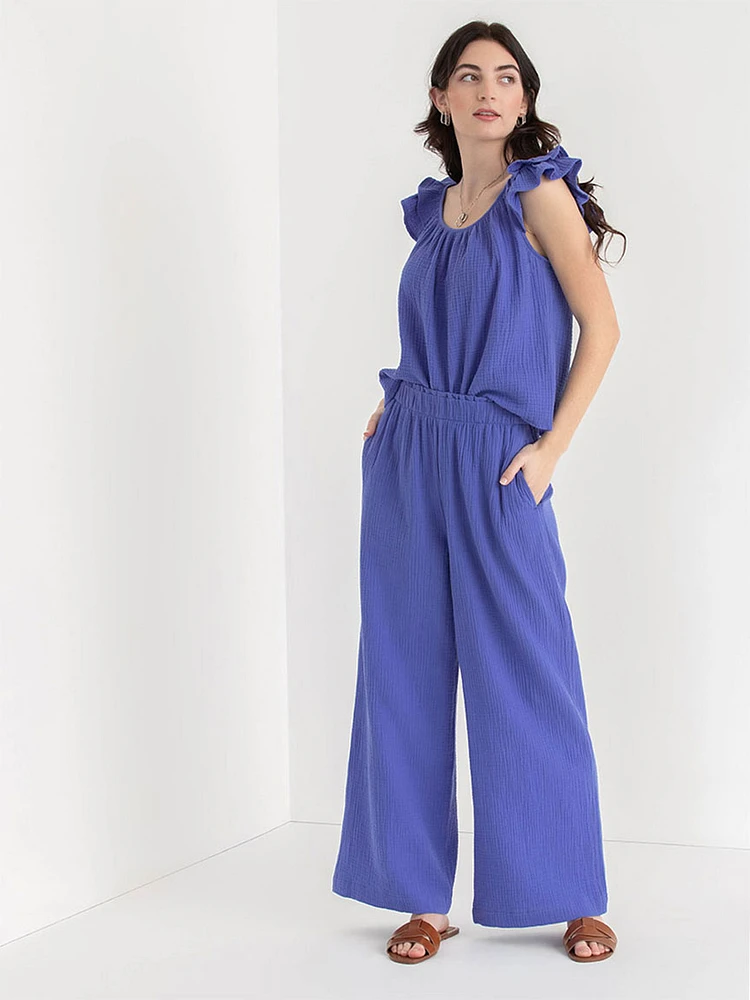 Crinkle Cotton Wide Leg Pant