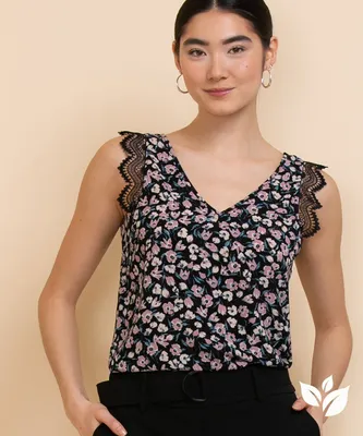 Eco Friendly Sleeveless Blouse with Lace Trim