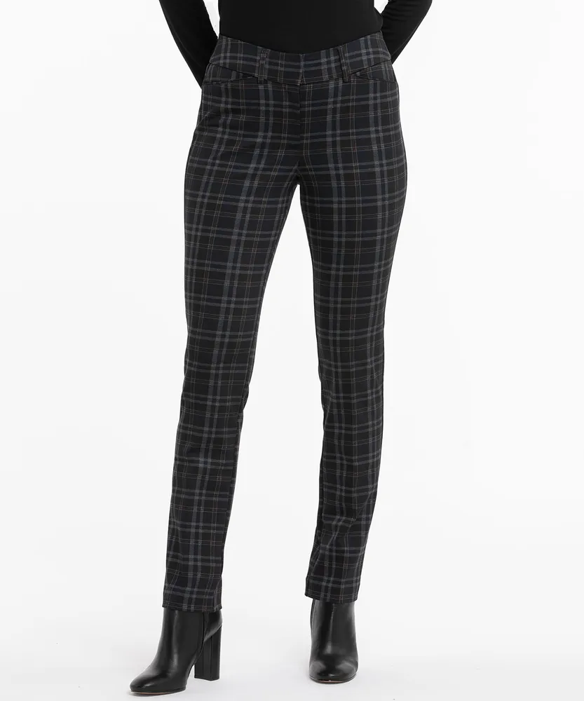 Luxe Ponte Straight Leg Pant Navy/Brown Plaid