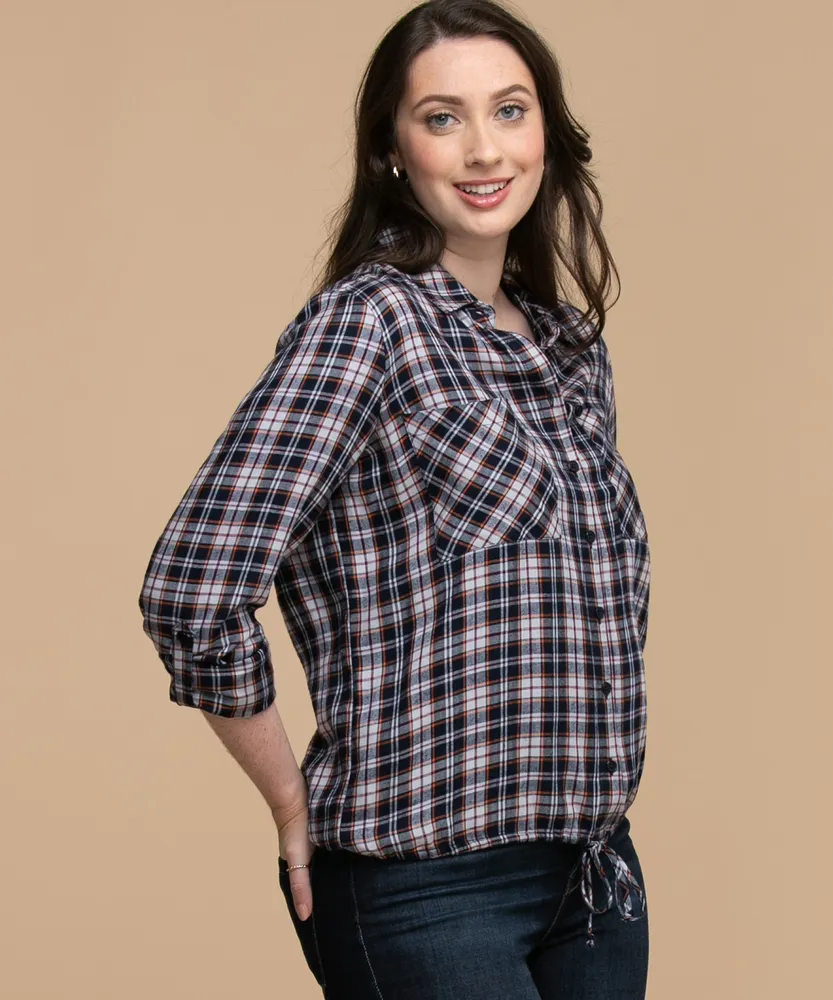 Plaid Tie Front Bubble Shirt