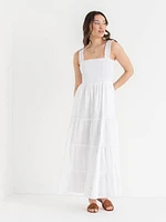 Smocked Bodice Eyelet Maxi Dress