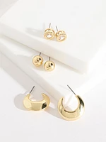 Gold Metal Earring Trio