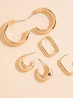 Trio Pack Huggie, Squoval, and Tube Hoop Earrings