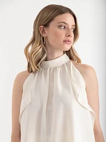 Textured Ruffle Halter Blouse