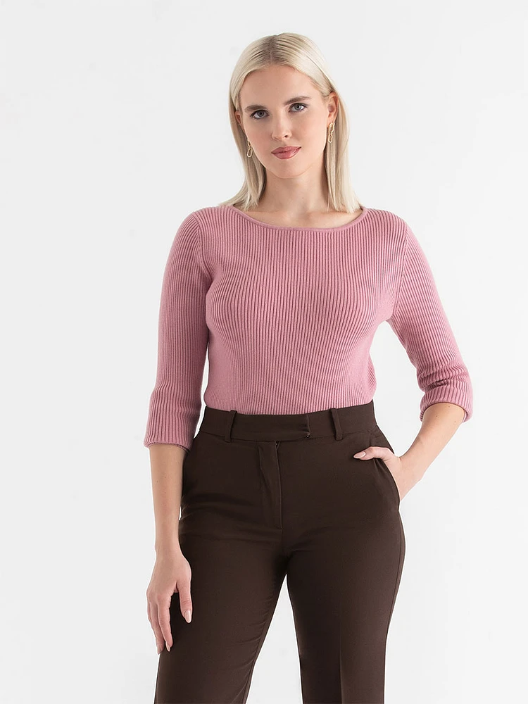 Ribbed Boat Neck Sweater