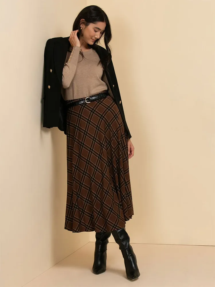 Midi Circle Skirt Printed Plaid