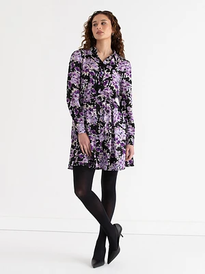 Collared Button-Front Dress with Tie Waist