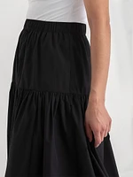 Tiered Poplin Midi Skirt