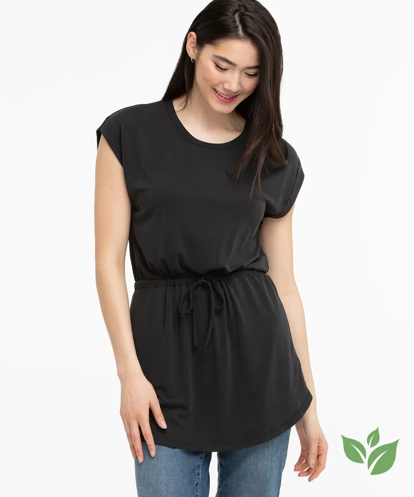 Eco-Friendly Drawstring Waist Tunic Top