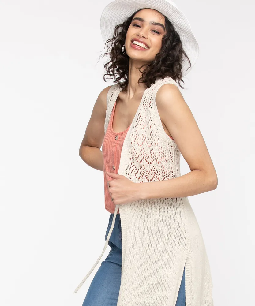 Pointelle Tie Waist Sweater Vest