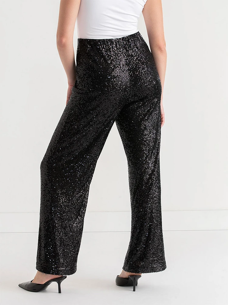 Pull-On Wide Leg Sequin Pant