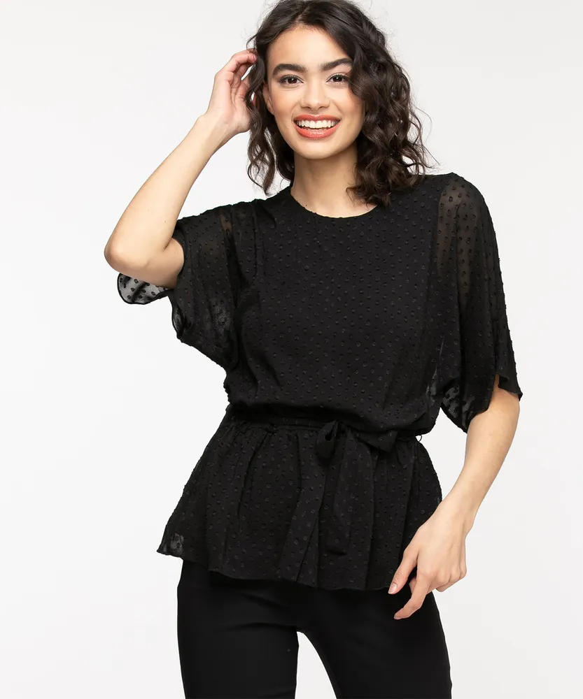 Dolman Sleeve Dotted Peplum Blouse