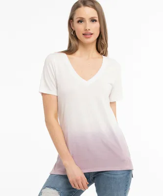 V-Neck Dip-Dye Tee Elderberry Ombre