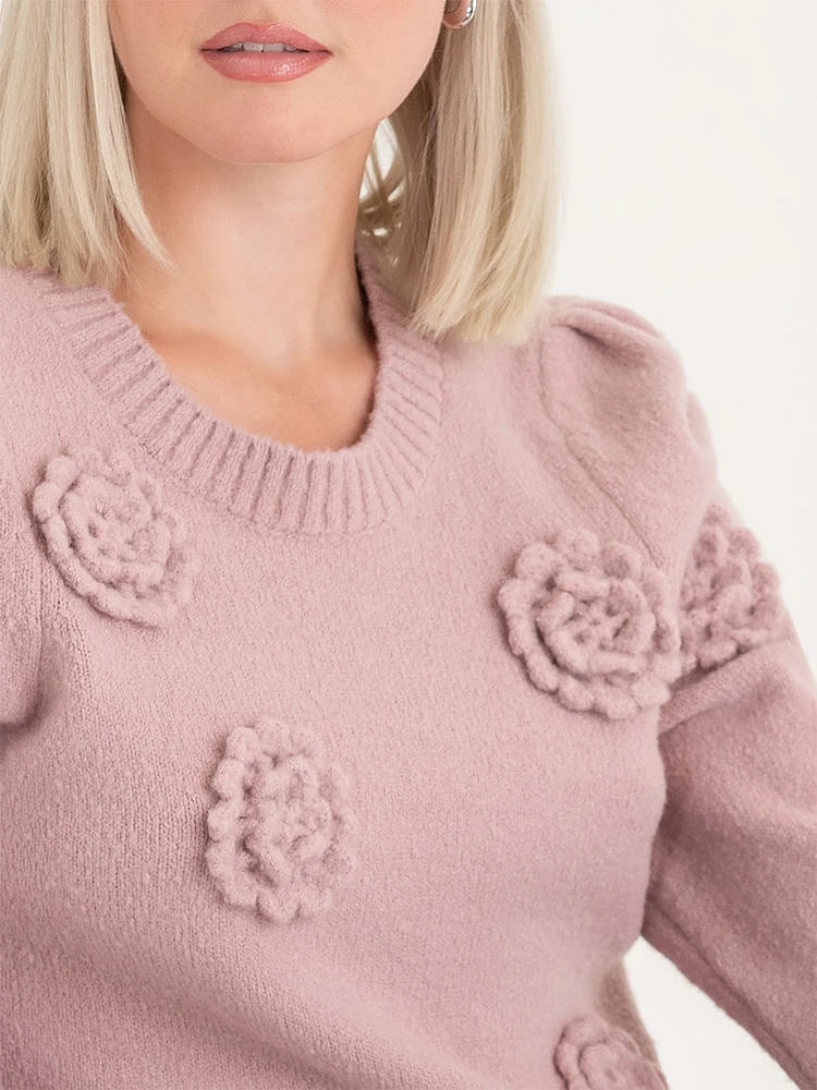 Crew Neck Rosette Sweater