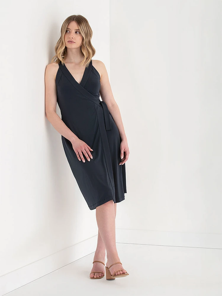 Sleeveless Midi Wrap Dress