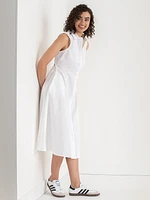 Sleeveless Midi Shirtdress with Back Cutout Luxe Poplin