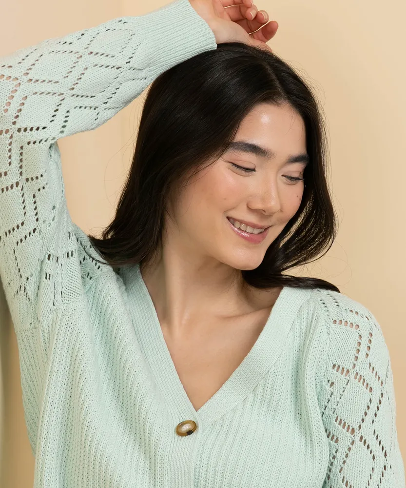 Pointelle Sleeve Cardigan