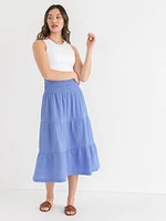 Tiered Crinkle Cotton Skirt