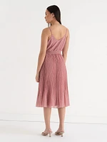 V-Neck Pleated Skirt Midi Dress