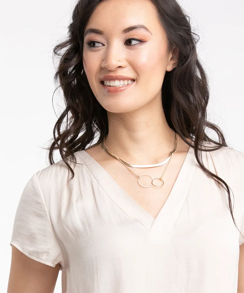 Snake Chain & Double Ring Layered Necklace