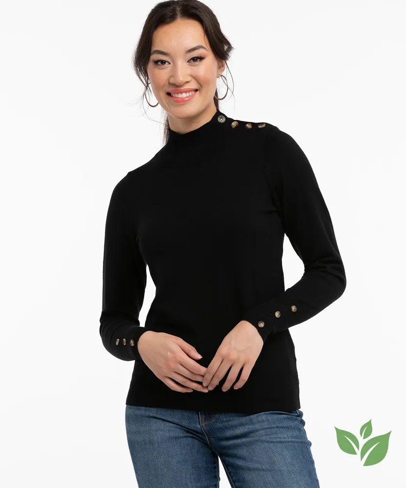 Button Detail Mock Neck Sweater