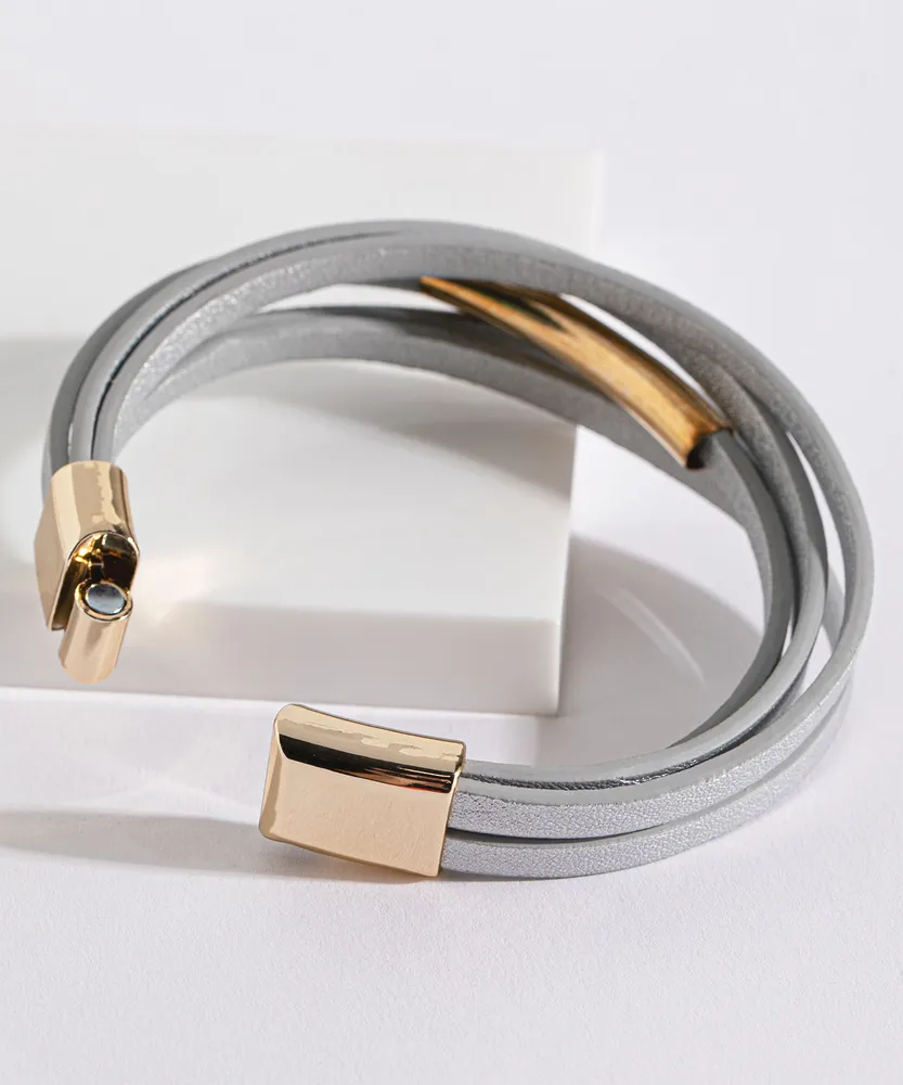 Grey Snap Bracelet /w Gold Bar Detail