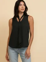 Sleeveless Tie-Neck Blouse