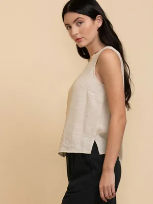 Sleeveless Linen Shell Blouse