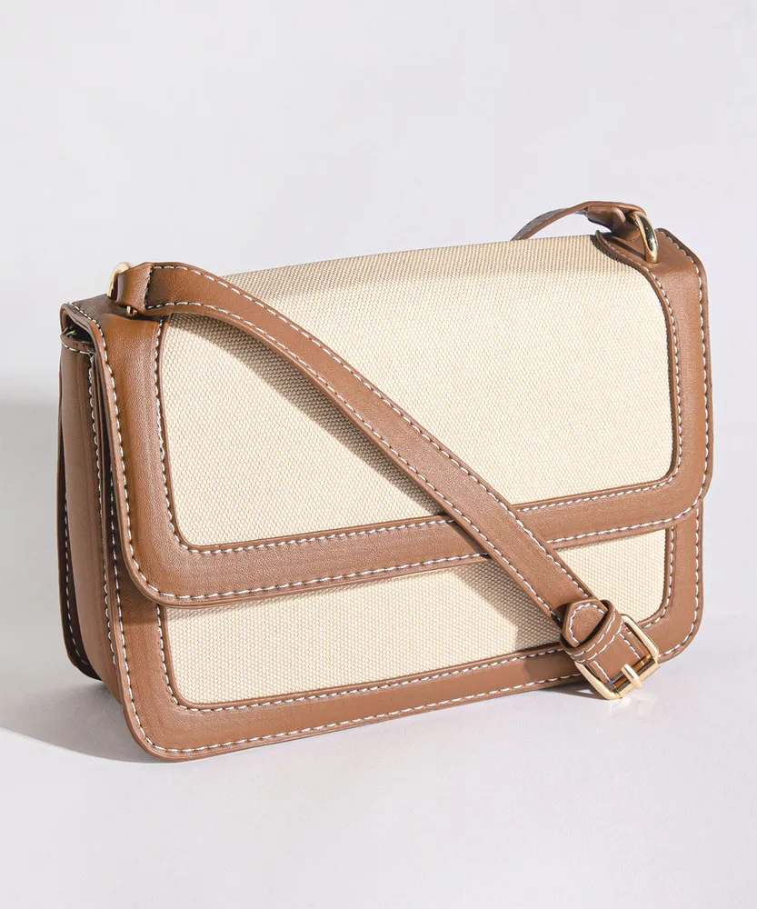 Neutral Canvas Cross Body Bag