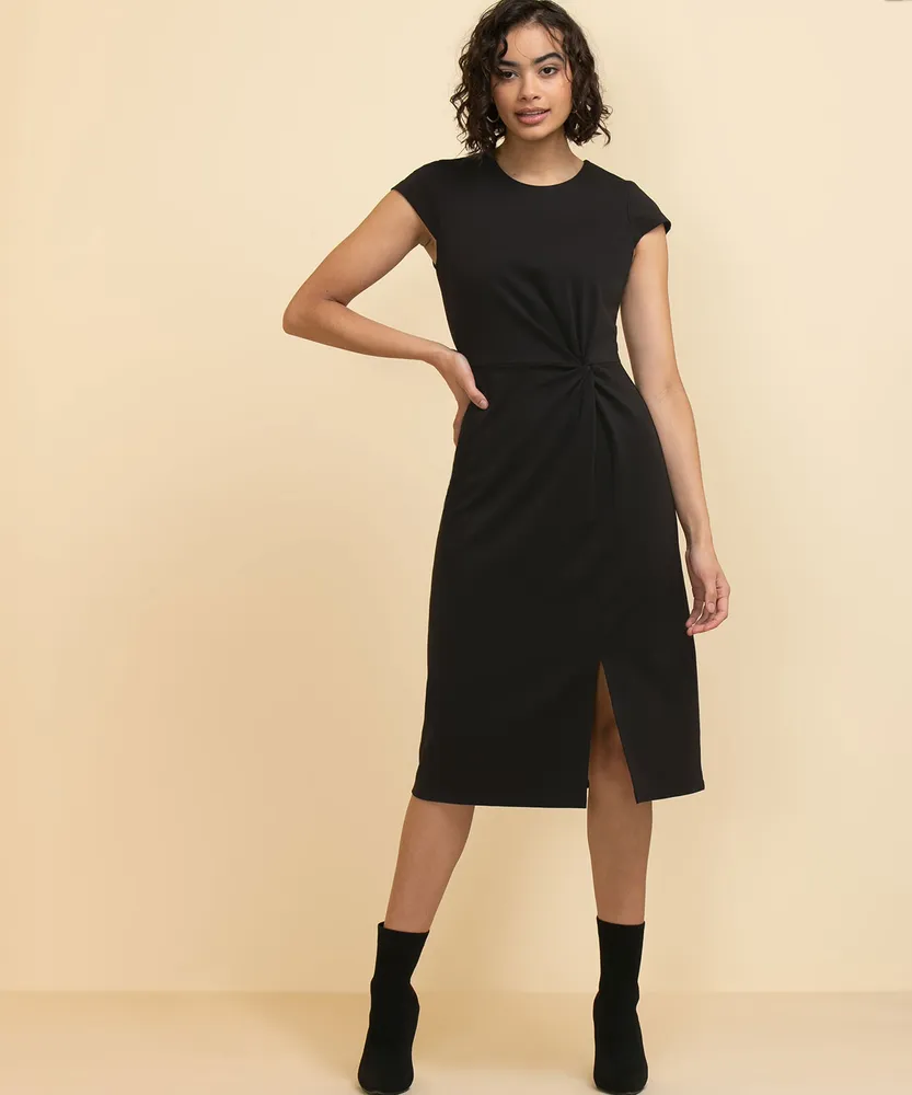 Short Sleeve Midi Dress with Knotted Side